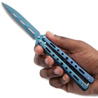 Blue Butterfly Knife Vortex in hand