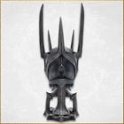 Back view of Sauron's helmet on a stand