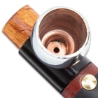 Southwestern Tomahawk Peace Pipe - Stainless Steel Head With Bowl, Wooden Handle, Leather Grip, Feather And Brass Stud Accents - Length 17 3/4”