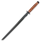US 1942 Combat Fighting Knife And Sword Set - Stainless Steel Blades, Non-Reflective Finish, Stacked Leather Handles, Sheaths