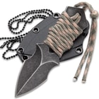 Black Legion Spearhead Neck Knife With Sheath - Solid Stainless Steel Construction, Stonewashed Finish, Paracord Wrapped Handle - Length 4 3/4”