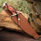 Gil Hibben 3 Knife Rambo Knife tan leather case genuine leather sheath for secure storage sheath, featuring high-quality stitching.Lanyard attached near handle of knife 