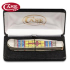 Case Stained Glass Cross Trapper Pocket Knife Gift Set - Surgical Stainless Steel Blades, Natural Bone Handle Scales
