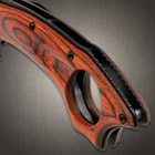 Firebird wood Folding Karambit handle close up