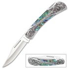 Timber Wolf Gentleman’s Abalone Pocket Knife - Lock Back, Stainless Steel Blade, Genuine Abalone Inlays, Nickel Silver Bolsters