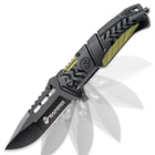 USMC Battlehard Tactical Folder / Assisted Opening Pocket Knife - 420 Stainless Steel, Anodized Aluminum, Black/Green - Officially Licensed US Marines - Pocket Clip, Skull Crusher, One Handed Open