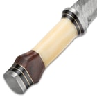 Timber Wolf Saga Handmade Double Edged Sword - Hand Forged Damascus Steel - Walnut, Camel Bone - Gladius Style Profile - Genuine Leather Belt Scabbard - 30"