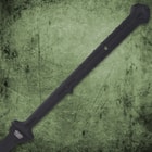 The sword has a full-tang 20”, 1065 carbon steel blade with a black hard-coating finish