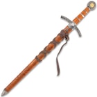Middle Ages Medieval Broad Sword And Matching Faux Brown Wood Scabbard With Faux Leather Wrapping - 17" stainless steel blade