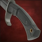 It has a full-tang, 16 1/2” black 7Cr13 stainless steel blade, which features a blood groove and weight-reducing thru-holes in the spine