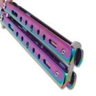 Butterfly Knife Vortex Rainbow Titanium handle close up