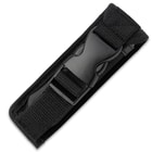 Black nylon strap with a plastic buckle