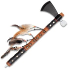 Southwestern Tomahawk Peace Pipe - Stainless Steel Head With Bowl, Wooden Handle, Leather Grip, Feather And Brass Stud Accents - Length 17 3/4”