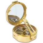 Compass In Wooden Box - High-Quality Brass Construction, Mirror Inside Lid, Specialized Instrument - Dimensions 4”X 4”X 2”