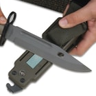 M-9 Bayonet Knife With Sheath - Stainless Steel Blade, Non-Reflective Finish, Serrated Spine, TPU Handle With Bayonet Clip - Length 12”