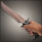 Hibben HellFyre Highlander Bowie Knife With Sheath - HellFyre Damascus Steel, Wire-Wrapped Handle, Black Metal Pommel And Guard - Length 13 1/2”