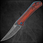 Shinwa Zhanshi Bloodwood Assisted Opening Pocket Knife - Stainless Steel Blade, Wooden Handle Scales, Blue Liners And Pocket Clip