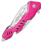 Rampage Pink Atomica Assisted Opening Pocket Knife - Stainless Steel Blade, Aluminum Handle, Bottle Opener, Pocket Clip - Closed 4 3/4”