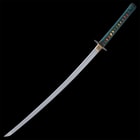 The sword has a hand-forged, 29” clay-tempered 1095 carbon steel blade that’s razor-sharp and perfectly balanced