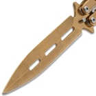 Butterfly Knife Gold Vortex blade close up