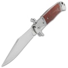 The full length of the Pakkawood Automatic Knife's blade