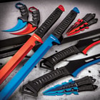 Fire And Ice Battle Set - Stainless Steel Blades, TPE Karambit Handle, Cord-Wrapped Sword Handles, Nylon Sheaths
