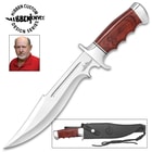 Gil Hibben Legionnaire Bowie Knife II With Leather Belt Sheath - 7Cr17 Stainless Steel Blade, Dark Brown Pakkawood Handle, Stainless Steel Guard And Pommel