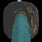 It has an antiqued brass, square tsuba with an intricately detailed standing crane and river design