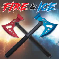 Fire And Ice Axe Kit - Coated Stainless Steel Heads, TPU Handles, Paracord-Wrapped Grips, Sheaths Included