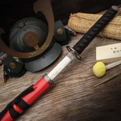 Red Dragon Samurai Ninja Bushido Katana And Scabbard - Carbon Steel Blade, Hardwood Handle, Cord-Wrap - Length 37”