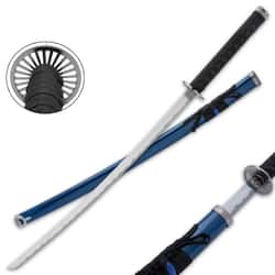 Blue Dragon Samurai Ninja Bushido Katana And Scabbard - Carbon Steel Blade, Hardwood Handle, Cord-Wrap - Length 39 3/4"