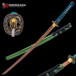 Sokojikara Green Dragon Katana And Scabbard - Hand-Forged T10 Steel Blade, Genuine Rayskin, Brass Tsuba - Length 40 9/10”