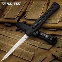 Viper-Tec Morpheus Extra Large OTF Stiletto Knife And Pouch - Stainless Steel Blade, Aluminum Handle, Slide Trigger - Closed 6 1/4"