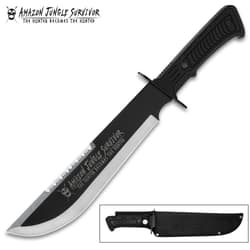Amazon Jungle Survivor Fixed Blade Knife And Sheath - Stainless Steel Blade, ABS Handle - Length 15"