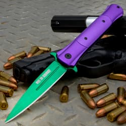 Joker Assisted Opening Stiletto Knife - Stainless Steel Blade, Slide Trigger, Anodized Aluminum Handle - Length 9”