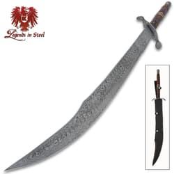 Legends In Steel Holy Land Sword And Scabbard - Damascus Steel Blade, Wooden Handle, Cast Metal Pommel And Handguard