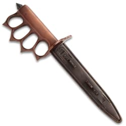 1918 US Trench Knife With Sheath - High Carbon Steel Blade, Blued Finish, Cast Brass Handle, Skull Crusher Pommel
