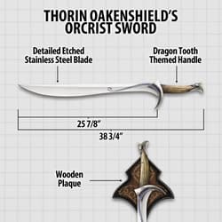 United Cutlery Orcrist Sword Of Thorin Oakenshield From The Hobbit With Wall Plaque - 38 3/4" Length