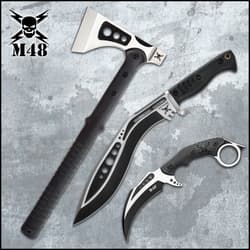 Three tactical blades on textured background