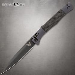 Sleek black folding knife with textured handle