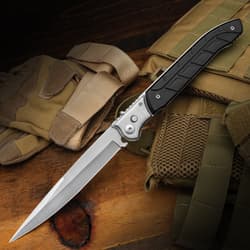 The Black Aluminum Automatic Knife shown fully deployed