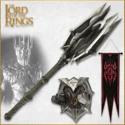 Sauron's mace, wall mount, and banner from Lord of the Rings
