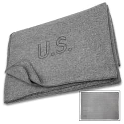 Reproduction US Military Medic Grey Wool Blanket - 80 Percent Wool Construction, Printed Logo - Dimensions 64”x 84”