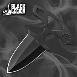 Black Legion Shadow Dagger with black-coated steel finish on a smoky background