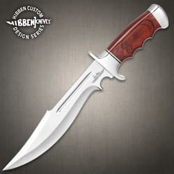 Gil Hibben Legionnaire Bowie Knife II With Leather Belt Sheath - 7Cr17 Stainless Steel Blade, Dark Brown Pakkawood Handle, Stainless Steel Guard And Pommel
