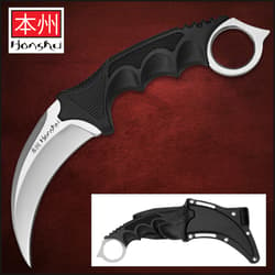 United Cutlery Silver Honshu Karambit With Shoulder Harness Sheath - 7Cr13 Stainless Steel Blade, Over-molded Handle - Length 8 3/4”