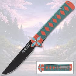 Colorful folding knife with floral design on handle