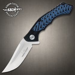 The Hibben Blue Whirlwind Pocket Knife 4 5/8”, when closed, and 7 3/4” when open