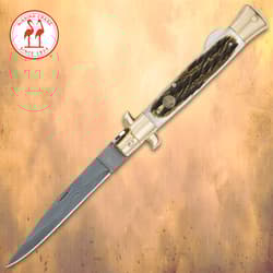 Kissing Crane Burnt Bone Stiletto Knife - Damascus Blade