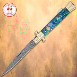 Kissing Crane Genuine Abalone Damascus Stiletto Knife